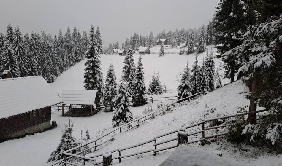 Hladna fronta prinesla sneg v slovenske gore, meja sneženja se spušča