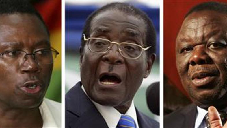 Predsedniški kandidati od leve proti desni: Simba Makoni, predsednik Robert Muga