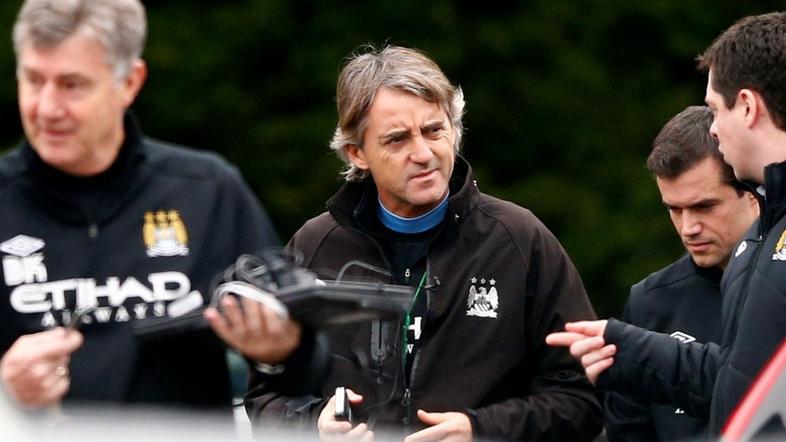 Mancini trener pomočniki Manchester City trening Carrington