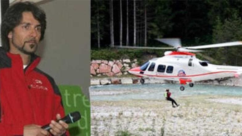 Ponesrečeni zdravnik Fabrizio Spaziani in helikoppter reševalne službe Suem.