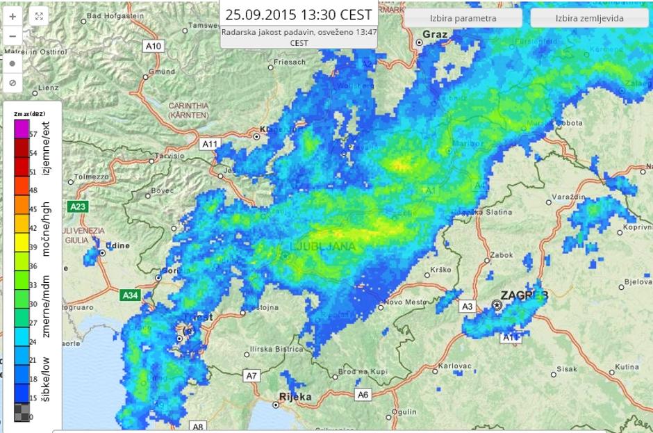 radarska slika padavin | Avtor: meteo.si