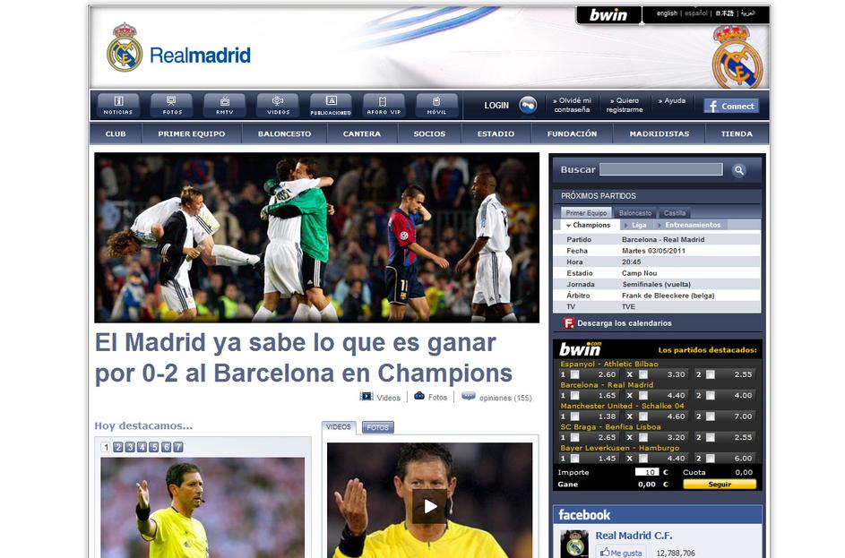 Takole na klubski spletni strani Real Madrid sporoča, da zna v polfinalu Lige pr