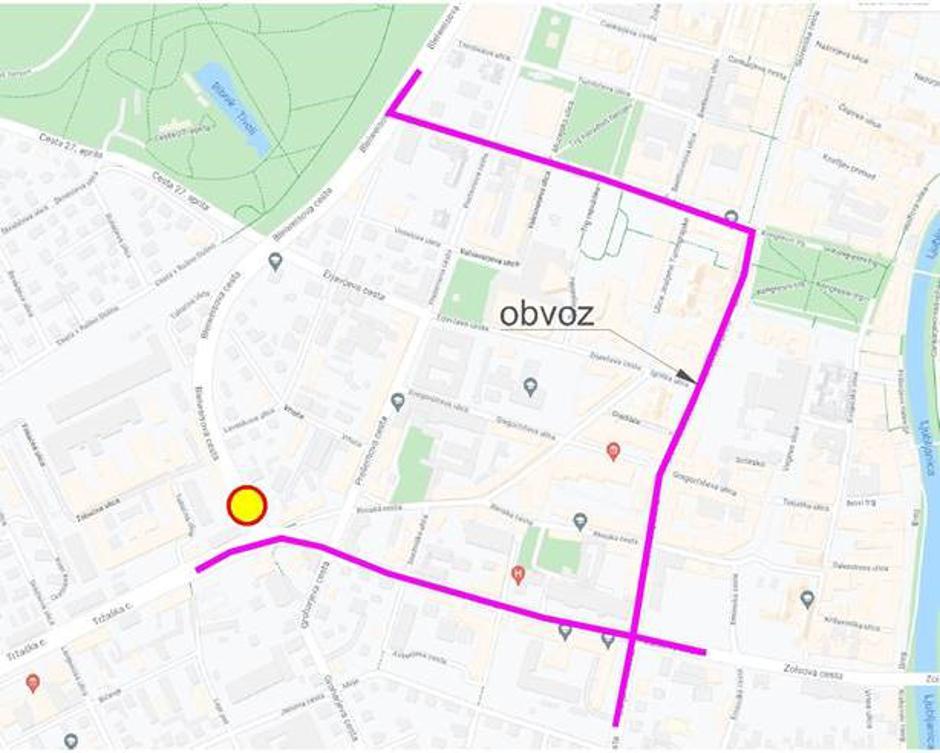 Zapora ceste in obvoz Ljubljana | Avtor: MOL