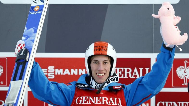 Avstrijec Thomas Diethart po zmagi v Garmischu.