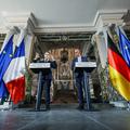Friedrich Merz, nemški zvezni kancler in Emmanuel Macron, francoski predsednik