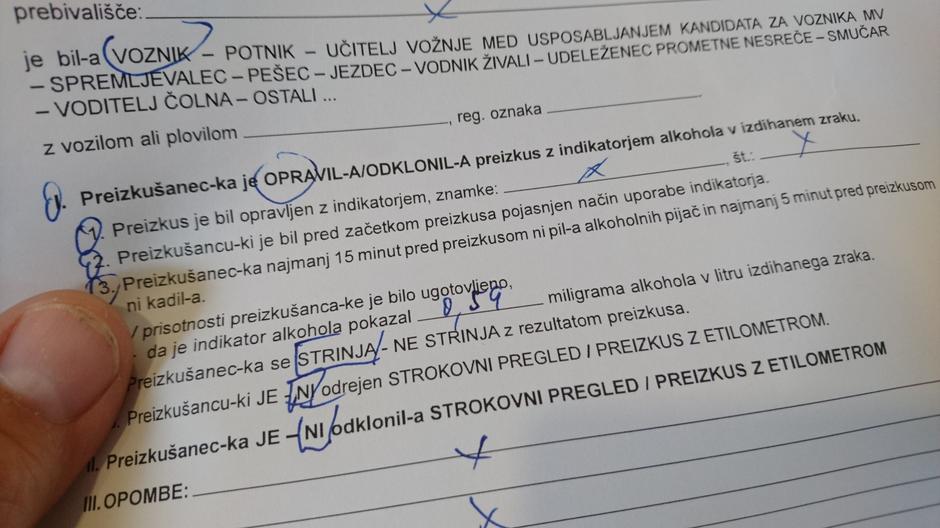 Policijski zapisnik alkohol | Avtor: Andrej Leban