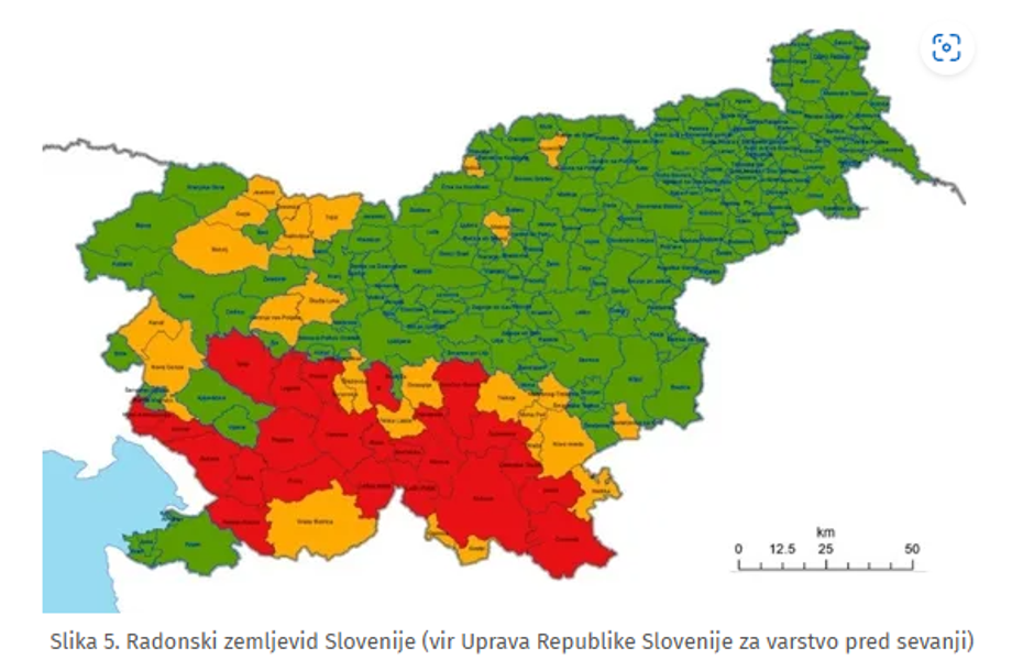 radon ogroženost v Sloveniji | Avtor: zajem zaslona