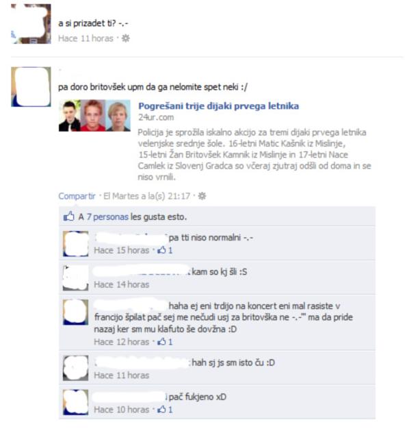 pogrešani mladoletniki, facebook objave
