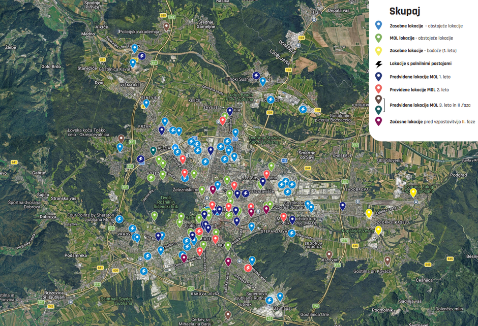 Lokacije souporabe vozil Avant2go, Ljubljana | Avtor: MOL