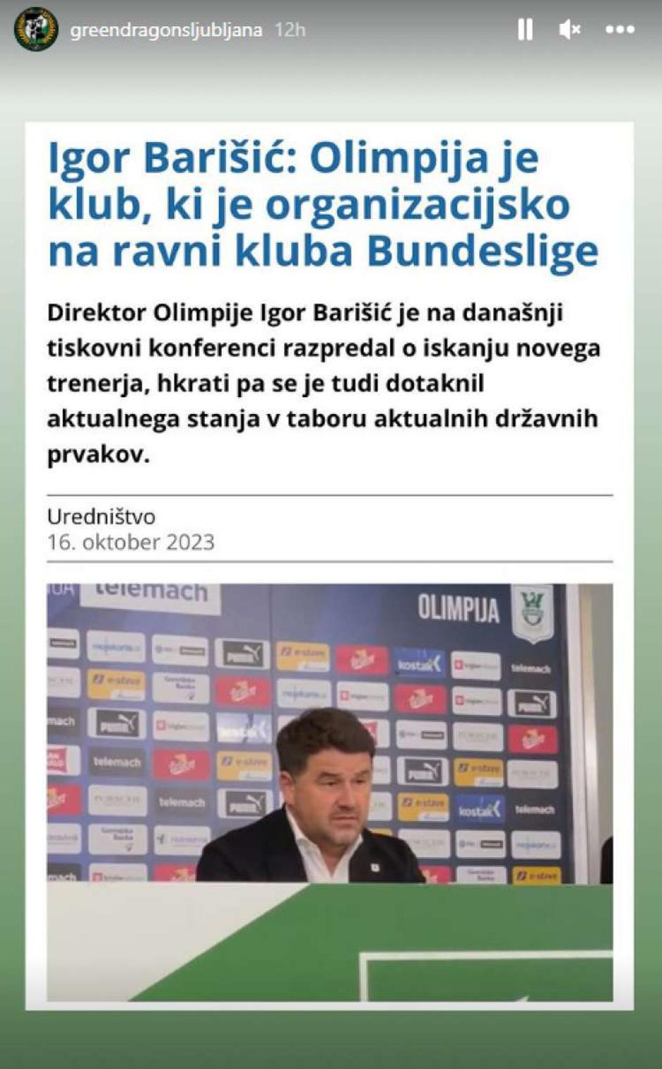 Green Dragons Klaksvík Olimpija Instagram | Avtor: Instagram