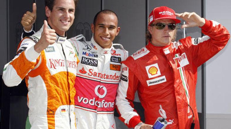 Ob Lewisu Hamiltonu (v sredini) bo v prvi vrsti stal še Adrian Sutil (levo). Iz 