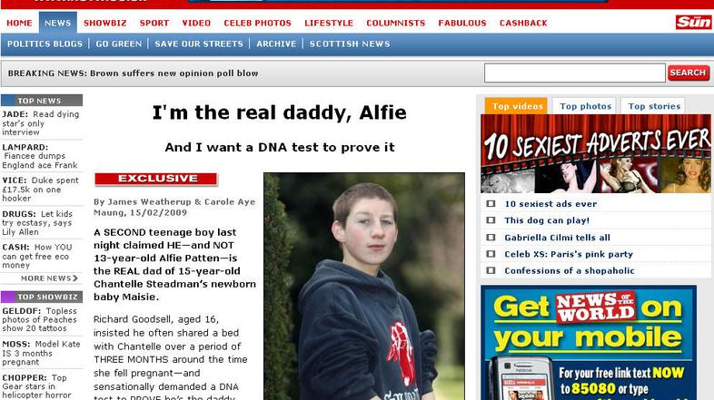 Britanski tabloid News of the World piše, da je 15-letna Chantelle v času zanosi