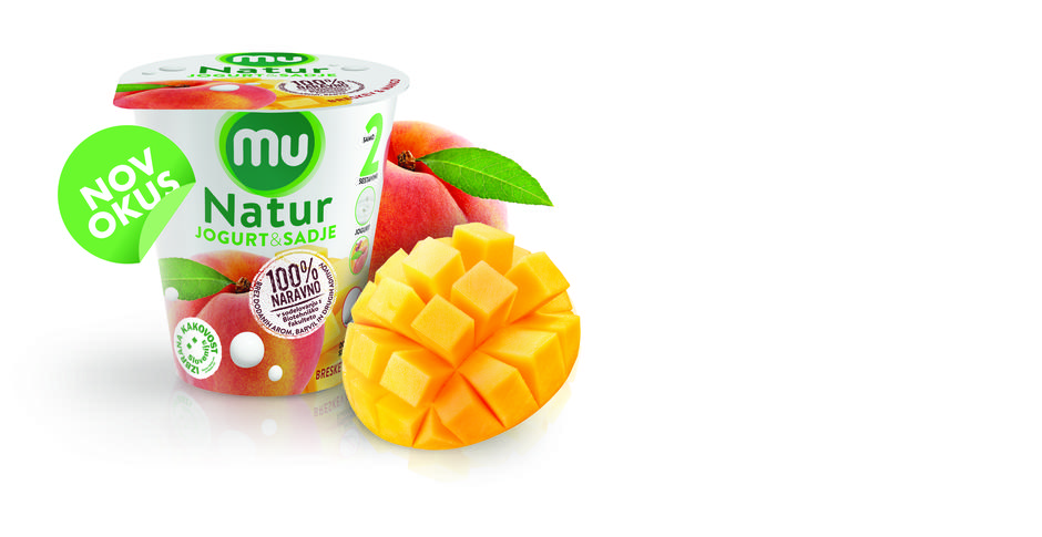 LJubljanske mlekarne | Avtor: Nov okus Mu Natur: jogurt, breskev,   mango. In nič drugega.