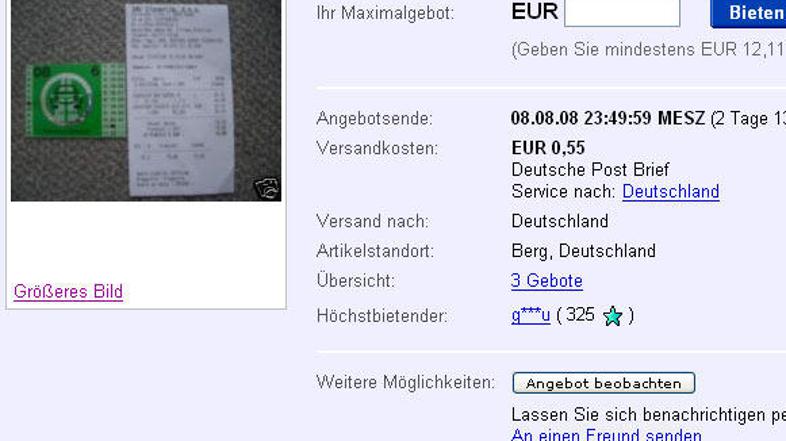 Stara vinjeta za 11,67 evra na eBayu