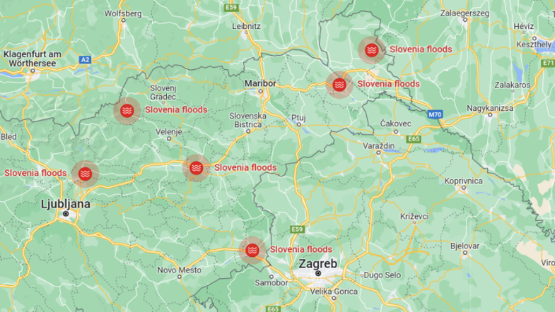 Slovenija Google map poplave