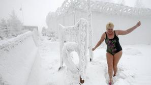 Krasnoyarsk, Sibirija, sneg, ledeno, plavanje, zima, kopanje