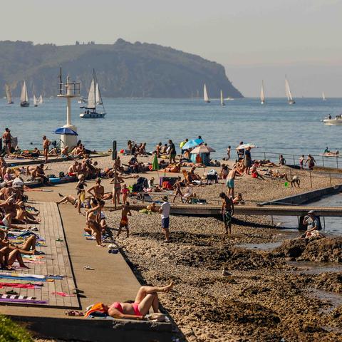 obala, morje, kopalci, plaža