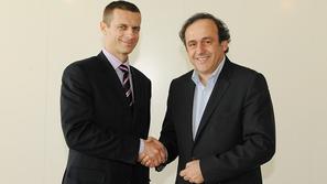 Predsednika Aleksander Čeferin (levo) in Michel Platini v Nyonu. (Foto: Uefa.com
