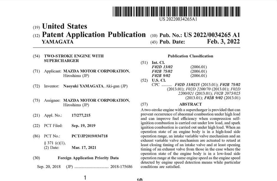 Mazda dvotaktni motor | Avtor: United States Patent Application Publication