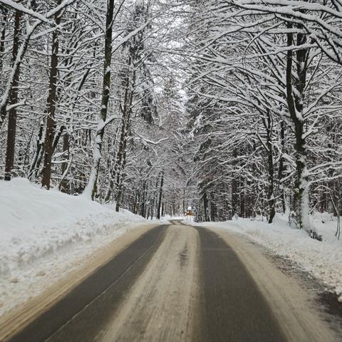 Zasnežena cesta, sneg, poledica, zima, vreme