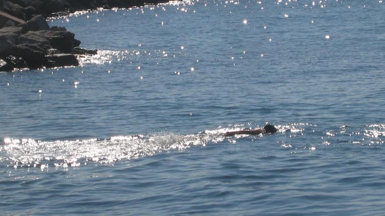 Piran, oktober, kopanje v morju