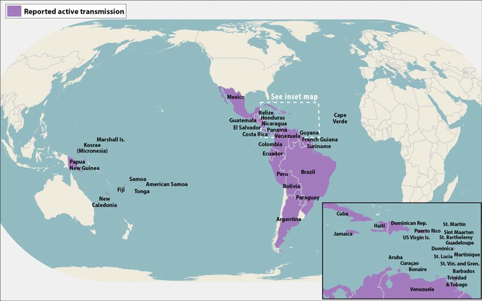 aktivna endemska območja zika | Avtor: cdc.gov