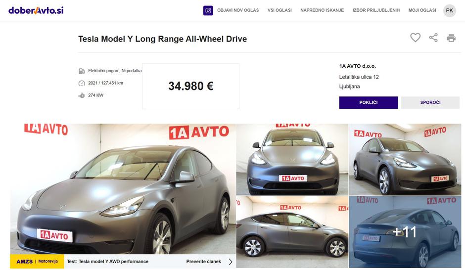 Rabljena Tesla Model Y Long Range All-Wheel Drive | Avtor: Doberavto