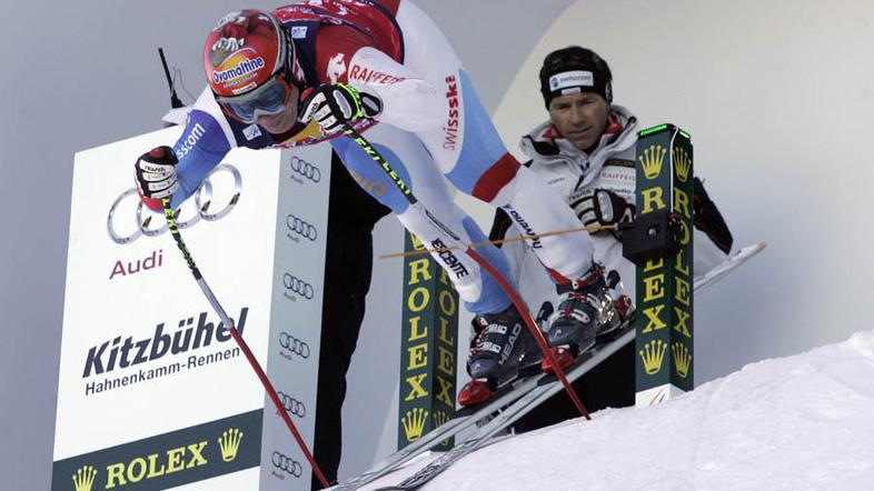 Didier Cüche se je pognal s starta treninga na progi Streif. (Foto: Reuters)