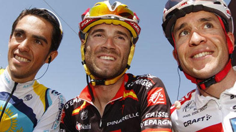 Španski trojček (od leve proti desni): Alberto Contador, Alejandro Valverde in C