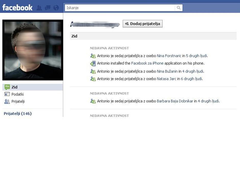 1. primer lažnega profila | Avtor: Prtscreen Facebook