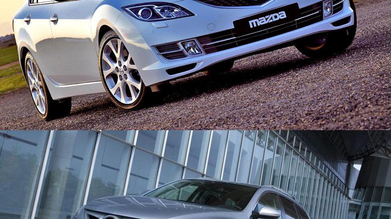 Na zgornji fotografiji je aktualna mazda6, na spodnji pa prenovljena različica. 