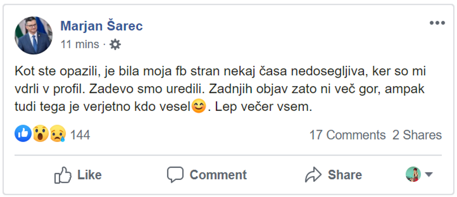 Šarec - FB | Avtor: Facebook