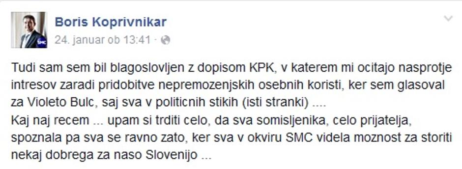 Koprivnikar Facebook | Avtor: Facebook