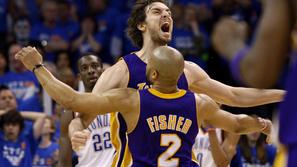 NBA končnica šesta tekma Lakers Thunder Pau Gasol Derek Fisher