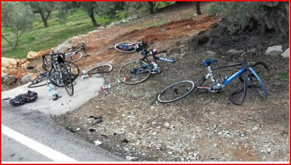 Nesreča, kolesarji ekipe Giant-Alpecin | Avtor: Reševalni pas/Twitter
