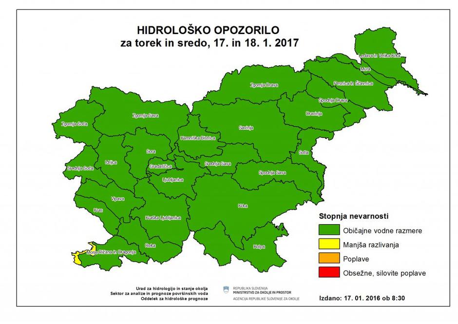 Hidrološko opozorilo | Avtor: Arso