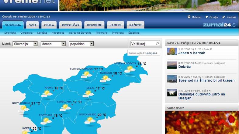 Spletna stran vreme.net. FOTO: Zurnal24