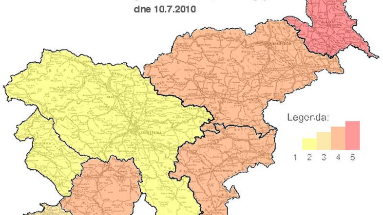 Stopnje požarne ogroženosti po državi. (Foto: Arso)