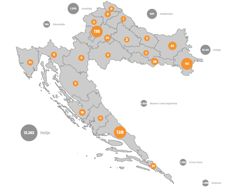 Aktivni primeri na Hrvaškem, 10. 8. 2020 | Avtor: koronavirus.hr