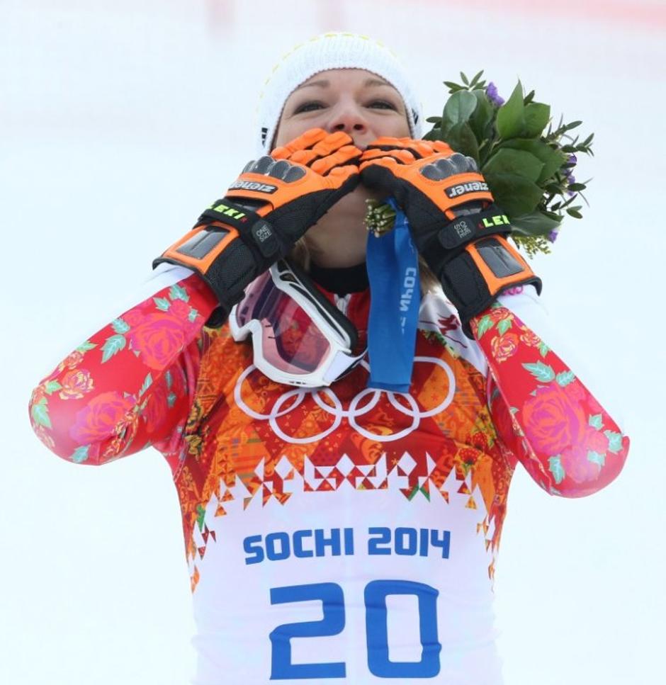 Höfl Riesch superkombinacija olimpijske igre Soči 2014 slalom šopek poljub | Avtor: EPA