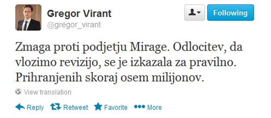 Virant tvit | Avtor: Twitter @gregor_virant