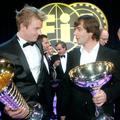 Kimi Räikkönen in Sebastian Loeb na podelitvi pokalov