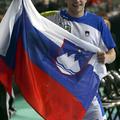 sport 23.01.13. Slovenian player Uros Zorman celebrates their victory against Ru