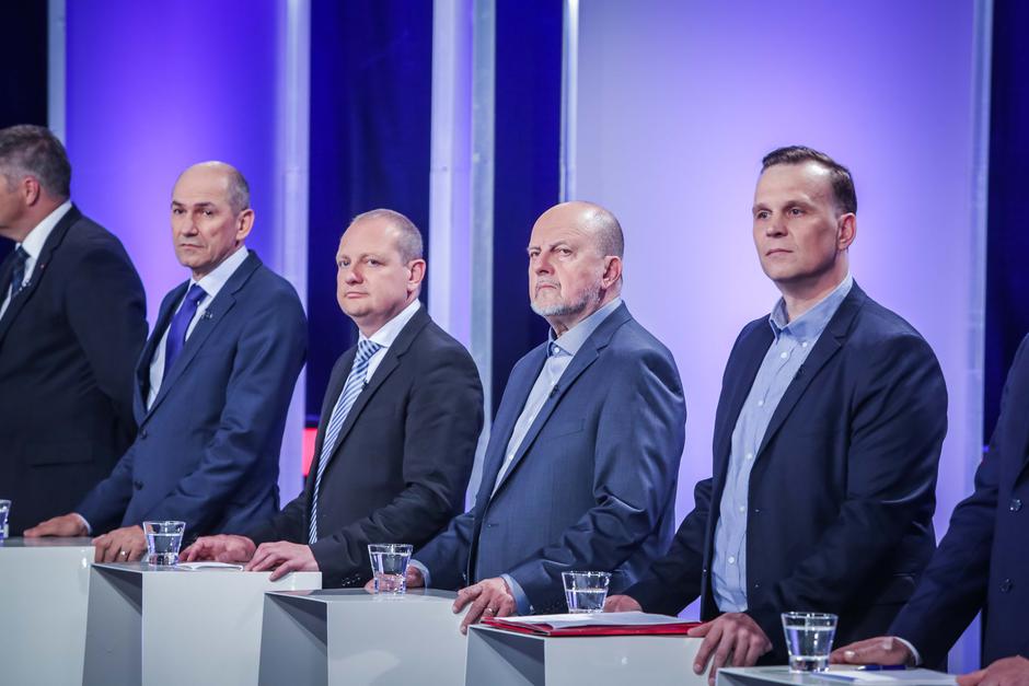 Janez Janša, Marko Zidanšek, Zmago Jelinčič na soočenju predsednikov strank | Avtor: Saša Despot