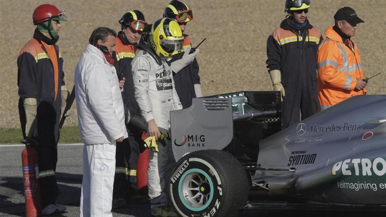 Rosberg Mercedes Jerez testiranja test okvara motorja delavci