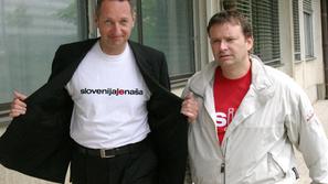 Koprski župan Boris Popovič z majico SJN in privržencem