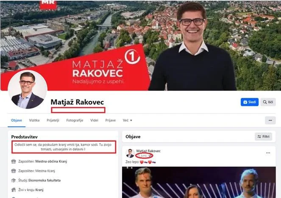 Lažni FB profil kranjskega župana Mestne občine Kranj Matjaža Rakovca | Avtor: arhiv Mestna občina Kranj