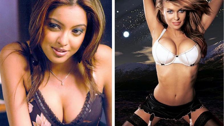Tanushree Datta in Carmen Electra. Carmenini dvojčici sta videti povsem nenaravn