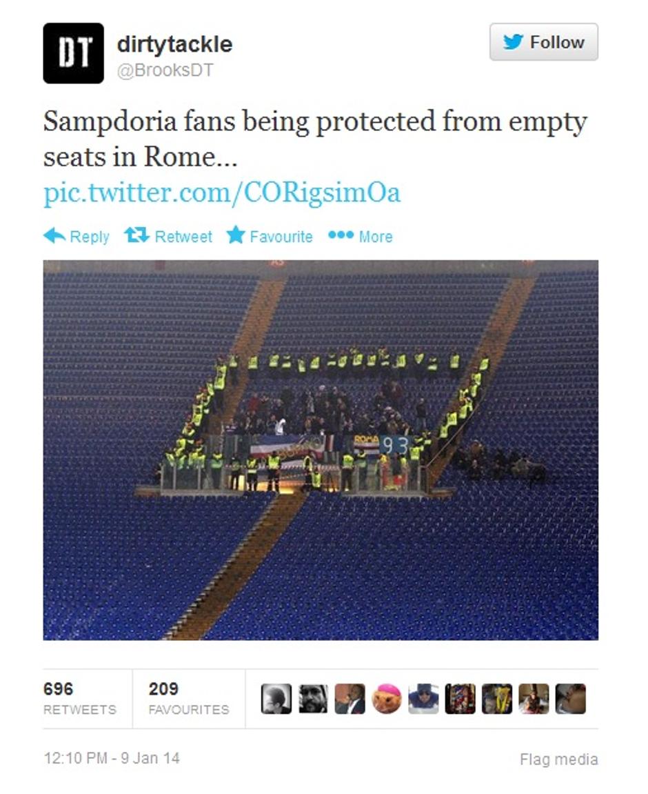 sampdoria as roma navijači varnost policisti obkoljeni stadio olimpico | Avtor: Reševalni pas/Twitter