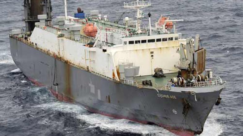 Panamska ladja Cygnus Ace pluje proti pristanišču Yokohama. Vseh 19 članov posad